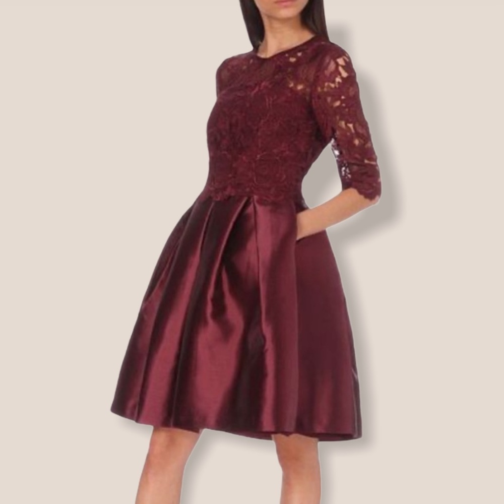 NWT Ted Baker MAARIA Oxblood Lace Bodice Dress 0